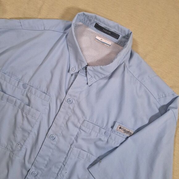 Columbia Tamiami PFG Mens XXL Short Sleeve Shirt Fishing Omni-Shade Vented Blue - Picture 1 of 8